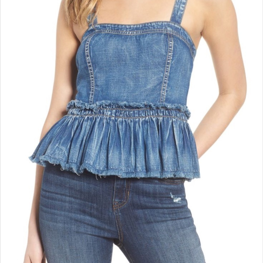 BP Blue Denim Smocked Top Size XL